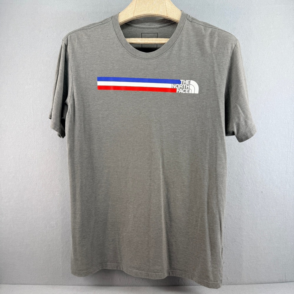 The North Face Mens XL Gray Graphic T-Shirt‎ Short Sleeve Tri-Color Stripe Logo